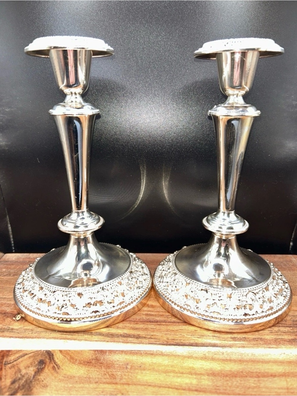 Vintage Silver Plated Candlesticks Pair Ornate Base Weighted Classic Decor